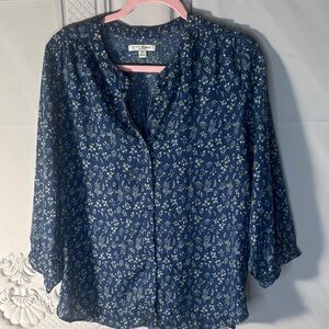 Jachs Girlfriend Women’s Blue Floral 3/4 Sleeve Blouse Sz M